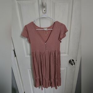 See You Monday Womens V-Neck Ruffle Tiered Dress Mauve Size Small
